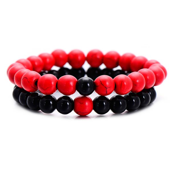 Distant Couples Bracelet – Classic Natural Stone Bracelet-Red Black