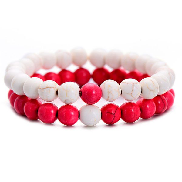 Distant Couples Bracelet – Classic Natural Stone Bracelet-Red White
