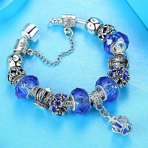 European Fashion Charm Bracelet With Murano Glass Beads-Blue