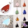 Natural Stone Teardrop Inlaid Alloy Flower Pendant For Necklace